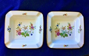 Porcelain Hutschenreuther Germany Vintage 5" Square Floral Gold Trim Ashtrays 2 - Picture 1 of 3