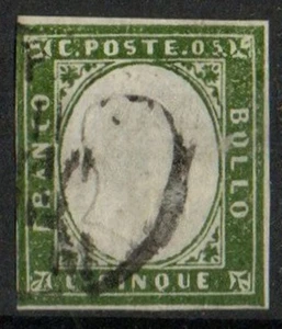 1861 SARDEGNA N.13C VERDE OLIVA VALORE USATO RR - Picture 1 of 1