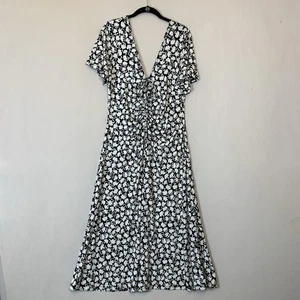 Michael Kors Dress Womens Extra Large White Floral Short Sleeve V Neck Maxi - Picture 1 of 21