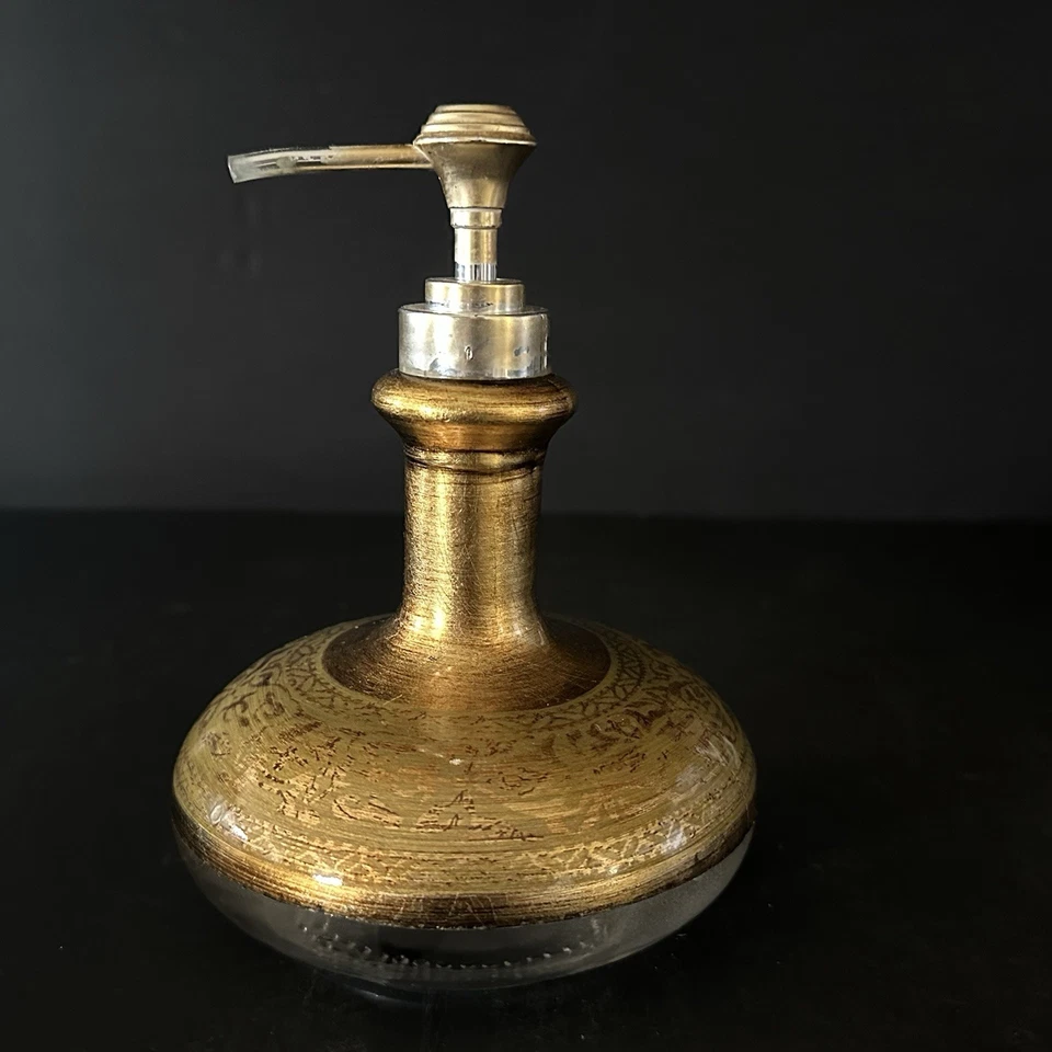 Soap Lotion Dispenser Gold Clear Glass Regency Ornate 6.5 In - Image 1 of 4