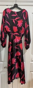 Vestido SALONI Negro Seda Manga Larga Rojo/Rosa Estampado Floral Talla 4 - $595 - Imagen 1 de 4