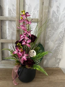 Gesteck mit künstlichen Orchideen Seidenblumengesteck Tischgesteck - Bild 1 von 7