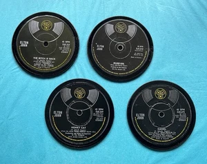 4 Elton John Coasters, Hand Crafted From Original Records, Black Velvet Backed - Picture 1 of 7