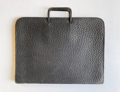 Maletín de cuero negro con cremallera vintage porta documentos cartera con asas Foto 1 de 4