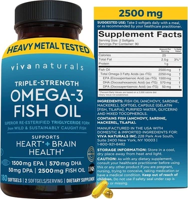 El mejor aceite de pescado Omega 3 ultra fuerte para la salud del corazón (más vendido) Foto 1 de 4