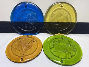 4 VTG Pressed Blenko Art Glass Suncatcher Yellow9.5in/Orange9/Green9.5/Blue 9.5 - Picture 1 of 8