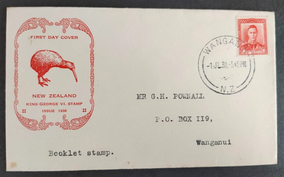 NEW ZEALAND 1938 1d RED 'BOOKLET STAMP' FDC (JF) D38.2DA - Image 1 of 1
