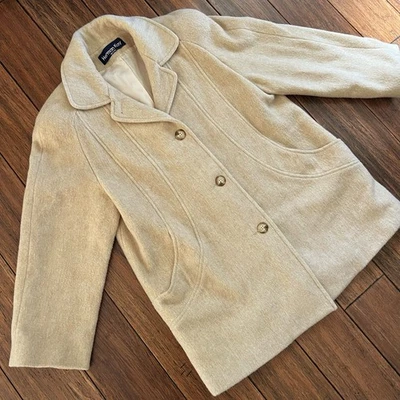 Abrigo de Lana Suave Cepillado Herman Kay De Colección Tostado 8P Clásico Elegante Bolsillos EE. UU. Preppy Foto 1 de 4