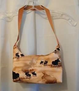 New Western Moose Top handle Shoulder Bag Purse Brown Black Crescent Baguette - Picture 1 of 8