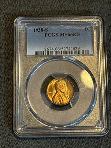 1938-S Lincoln 1c Cent PCGS MS 66 RD Wheat Penny Proof Like - Picture 1 of 6