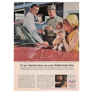 Mobil Travel Guide Vintage Magazine Print Ad Couple with Dogs 1965 - Picture 1 of 1