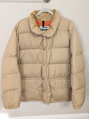 Chaqueta acolchada de plumón North Face etiqueta marrón años 70 doble cremallera esquí pana cuello Foto 1 de 4