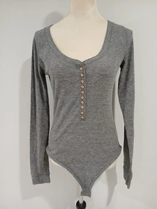 NEW Intimately Free People Dylan Thermal Bodysuit Dark Gray M Henley  - Picture 1 of 10