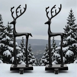 Holiday Time Reindeer Christmas Stocking Holders Cast Metal Set of Two New 2025 - Picture 1 of 2