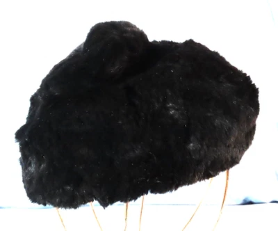 Vintage BETTINE BLACK MINK HAT Pillbox Beret w/ROUND POM ON TOP Super Classy! - Image 1 of 4