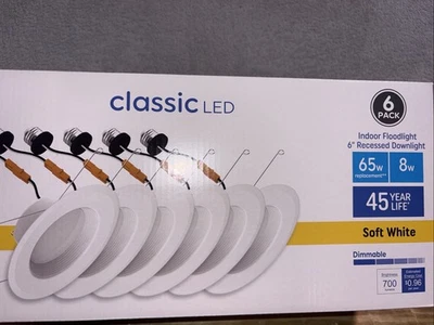 通用电气家用照明 6pk RS6 嵌入式罐经典软白色 65W 灯泡新品 — 第 1/2 张图片