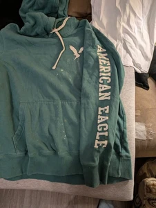 Turquoise American Eagle Hoodie Pullover Sweatshirt Mens' SIZE: LARGE - Picture 1 of 5