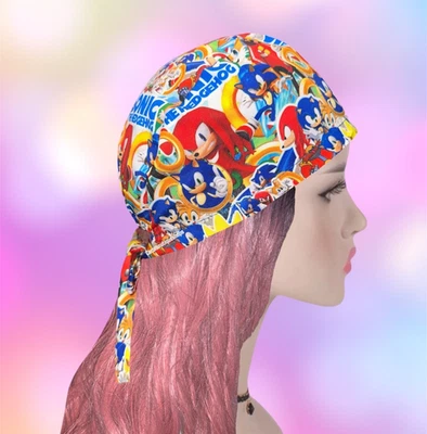 Sonic The Hedgehog scrub cap, tie back scrub cap, unisex scrub cap - Image 1 of 4