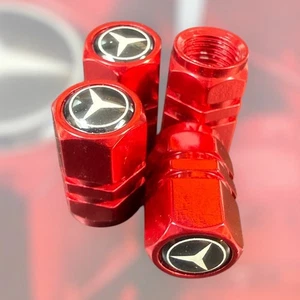 4x Red Aluminum Tire Air Valve Stem Cap Fits Most Mercedes Cars Wagons & SUVs - Picture 1 of 3