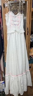 Vintage 1970’s Candi Jones White Eyelet Small Maxi Dress - Image 1 of 4