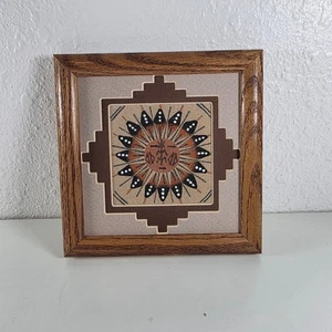 Navajo Sandpainting Sunburst Native American Art Framed Wall Decor - Picture 1 of 6
