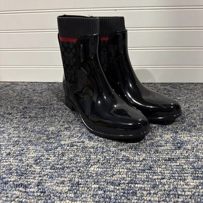 Bota de lluvia Coach Rivington Signature tejida negra al tobillo talla 6 Foto 1 de 4