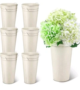 12 Inch Vintage Galvanized Flower Bucket Metal Flower Vase Farmhouse French - Picture 1 of 6
