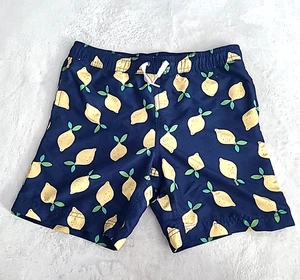 Hanna Andersson Boys US 8 Lemon Citrus Swim Trunks Blue Yellow Mesh Lined Summer - Picture 1 of 13