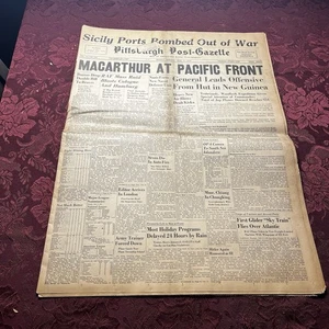 Vintage Pittsburgh Post-Gazette Newspaper 7-5-1943 - MacArthur At Pacific Front - Picture 1 of 24
