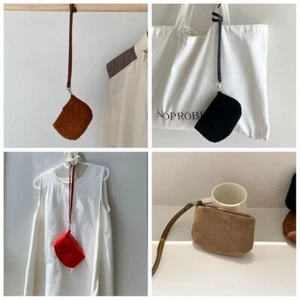 PU Leather Suede Coin Purse Shoulder Bag Mini Storage Bag Travel Lanyard Wallet - Picture 1 of 16