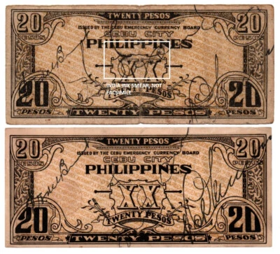 1942 Philippine Province of Cebu Currency S224c 20 Pesos Illegal and LOOTED - Image 1 of 4