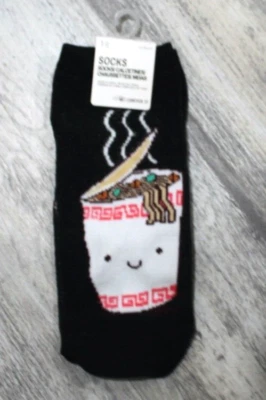 Forever 21 Mujer Un Par Negro Happy Ramen Taza de Fideos Calcetines *NUEVOS* Foto 1 de 2