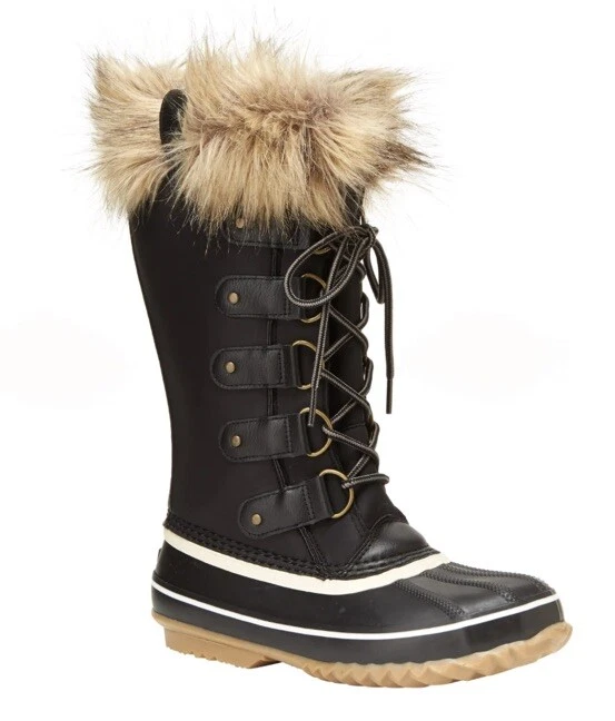 Costco NWOB Bella women’s 9 Black Tan Faux Fur Lave Up Duck Winter Boots S11