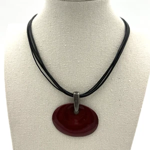 Vtg Chicos Rope Medallion Disc Deep Red Statement Necklace Pendant 15.5" - Picture 1 of 10