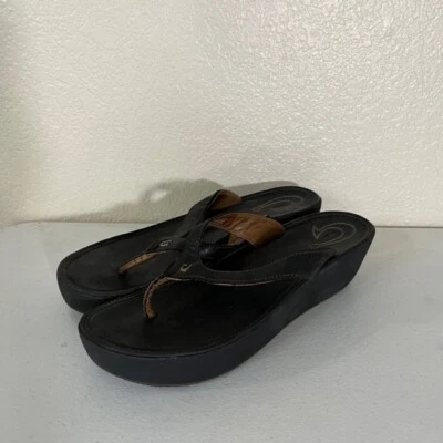 Sandalias Olukai para mujer 11 Hali'a gruesas cuña chanclas de cuero Foto 1 de 4