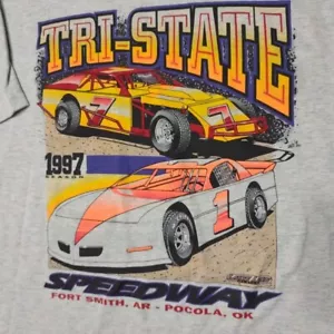 Camiseta vintage 1997 temporada TRI-STATE pista de tierra Speedway para hombre punta única - Imagen 1 de 11