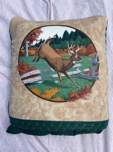 Handcrafted Jumping Stag Deer Green Red Pillow Blanket Convertible Pillow Measur - Picture 1 of 4