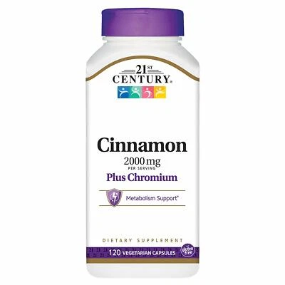 21st Century Cinnamon Plus Chromium Vegetarian Capsules, 120 Count -Exp 03-2026 - Imagem 1 de 2