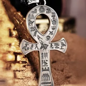 Vintage Egyptian Anubis Key of Life Ankh Cross Pendant Necklace Copper Silver - Picture 1 of 13
