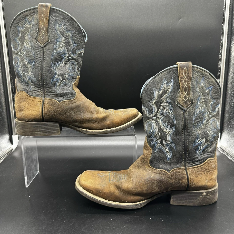 Bota ocidental Ariat Tombstone menino couro marrom azul biqueira quadrada 10012794 tamanho 4 - Imagem 1 de 1