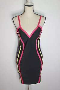 WOW Couture Black Neon Strip Bandage Dress Women's Size L NWT - Picture 1 of 8