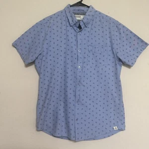 Free Planet Shirt Men’s Size Large Button Down Short Sleeve Canvas Blue Print - Picture 1 of 11
