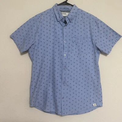 Free Planet Shirt Men’s Size Large Button Down Short Sleeve Canvas Blue Print - Image 1 of 4
