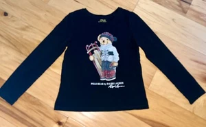 RALPH LAUREN GIRLS BLACK SKI BEAR L/S TEE SHIRT SIZE 7 EXCELLENT COND LD3 - Picture 1 of 4