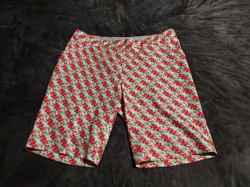 Pantalones Cortos de Golf Peter Millar Mujer Bermudas Florales - Talla 10 Rojo Verde Blanco Usados en Excelente Condición Foto 1 de 4