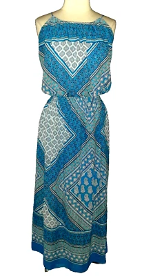 Vestido maxi EN FOCUS plus size 18W azul branco floral sem mangas - Imagem 1 de 4