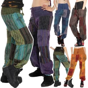 Patchwork Hippy Festival Trousers, Block Printed Ethnic Boho Hippie Jogger Pants - Picture 1 of 45