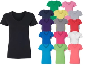 Women's V-neck Premium Basic T-shirt Extra Soft lightweight Gym Sizes S - 5XL - Picture 1 of 17