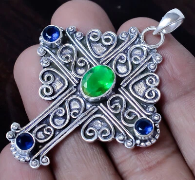 Cruz Diópsido Tanzanita Plata de Ley 925 Hecho a Mano Colgante Joyería-x269 Foto 1 de 4
