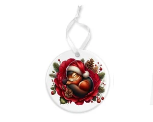 Sleeping Christmas Squirrel Ceramic Christmas Ornament - Picture 1 of 8